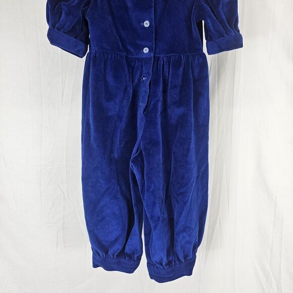 Vintage Bubble Jumpsuit With Collar  Blue Velvet Material Fits Girl Size 2/3 - Picture 5 of 7